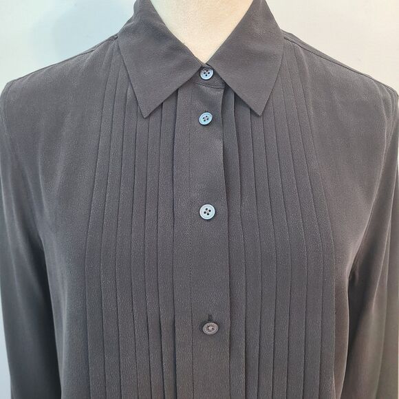 Equipment Femme XS 100% Silk Black Pintuck Button Down Blouse Top Soft Signature - Picture 5 of 10